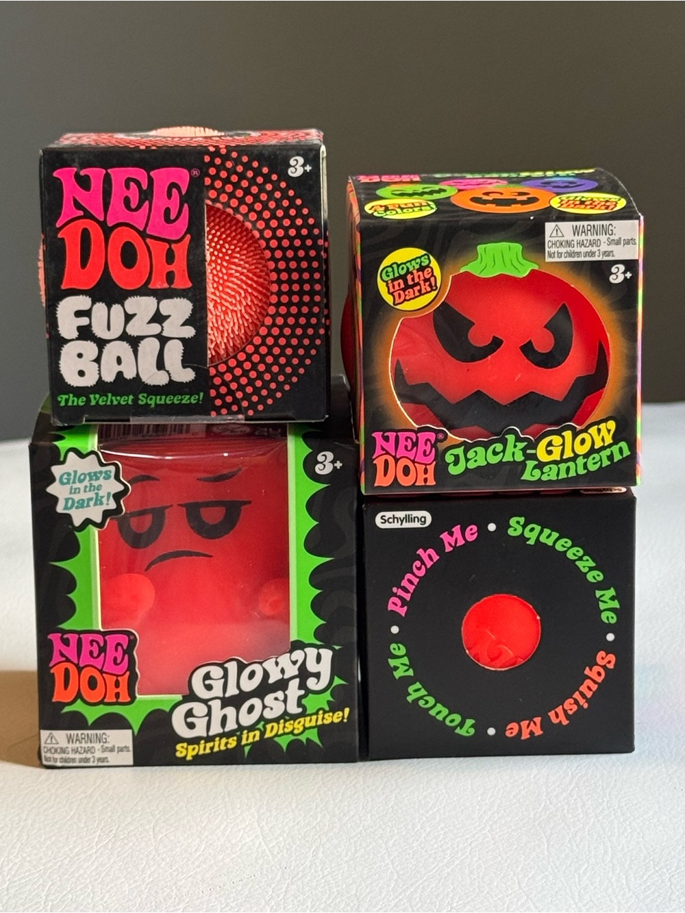 Needoh Halloween Glowy Ghost Jack-Glow Lantern Fuzz Ball Groovy Glob ORANGE SET🧡